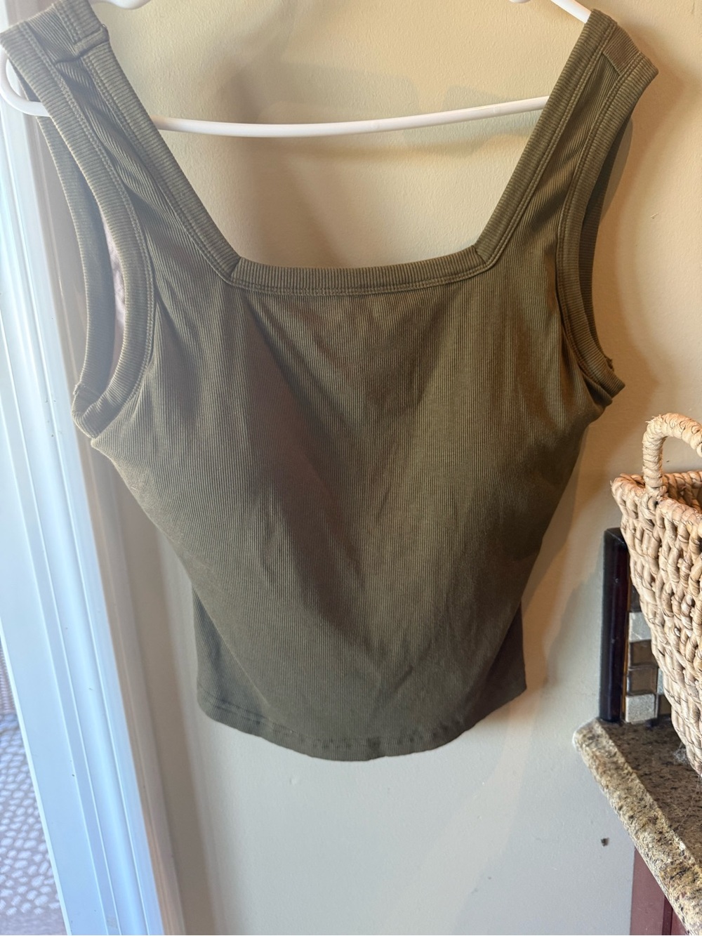OGL Square Neck Ribbed Tank Top - Olive Green